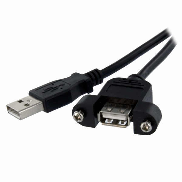 USB 2.0ケーブル／61cm／480Mbps／Type-Aオス-Type-Aメス／パネルマウント対応／延長ケーブル