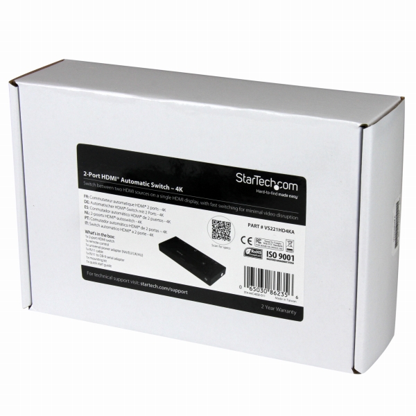 2入力1出力HDMIディスプレイ切替器/セレクター4K2x1HDMIスイッチ高速・自動切替機能付きシリアルコントロール