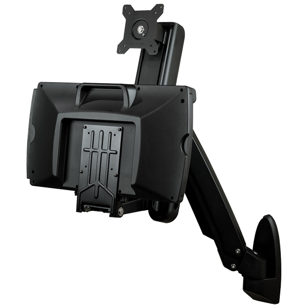 ウォールマウント型昇降デスク1面モニターアームキーボード/マウス台付き座位・立位対応シングルディスプレイアーム