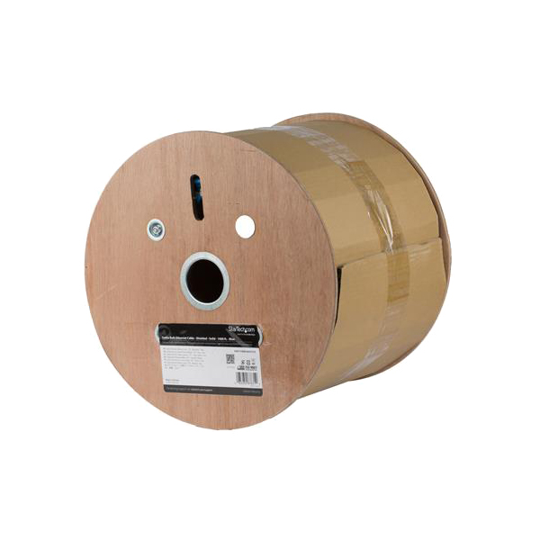 自作用Cat6aLANケーブル304.8mブルー単線NEC規格CMR難燃グレードリール巻き箱入りタイプカテゴリ6a対応ギガビットイーサネットケーブル