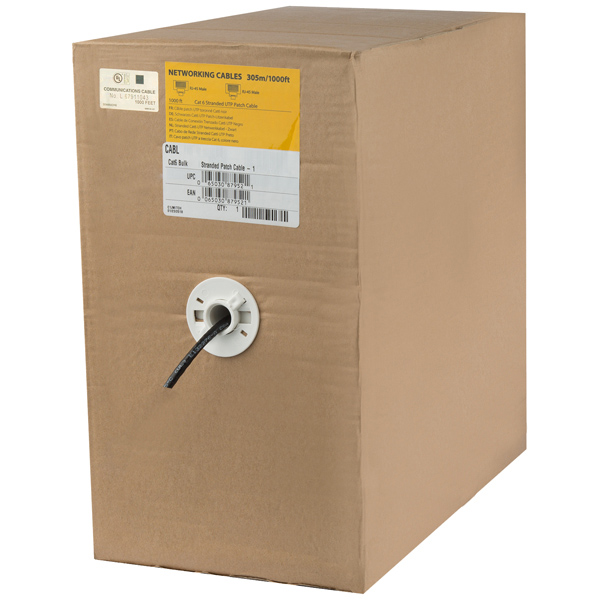 304.8mCat6対応長尺LANケーブルブラック撚り線米国NEC規格CM難燃グレード対応リール巻き箱入りタイプカテゴリ6UTPケーブル