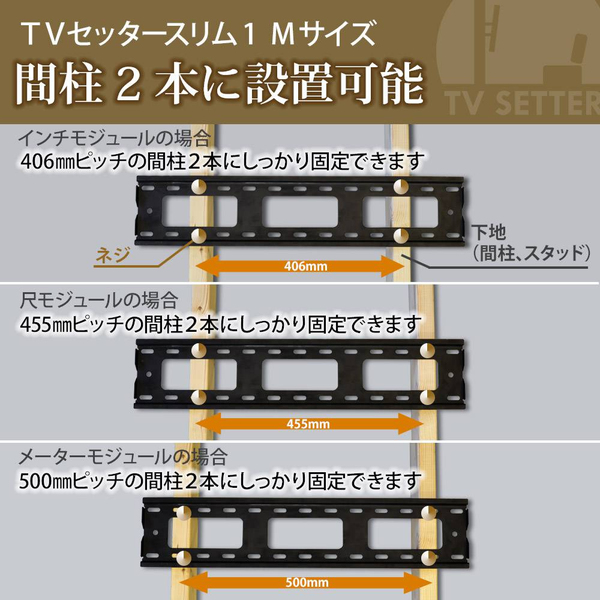 テレビ壁掛け金具 角度固定スリム設置 37-65インチ対応 TVセッタースリム1 Mサイズ ホワイト