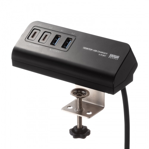 USB PD対応クランプ式AC充電器（PD65W・C×2＋A×2・ブラック）