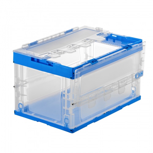 折りたたみコンテナ 50リットルふた付き クリア色