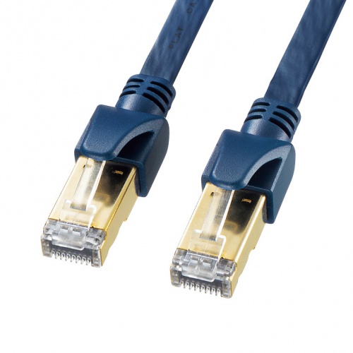 カテゴリ6Aハンダ産業用フラットLANケーブル（ネイビーブルー・2m）