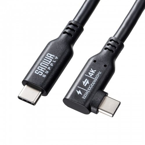 USB10Gbps Type-Cケーブル（PD100W・映像出力対応・片側L型コネクタ・2m）
