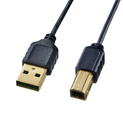 極細USBケーブル（USB2.0 A-Bタイプ・ブラック・0.5m）