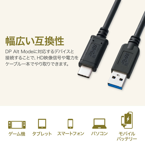 USB3.1 Gen2 Type C-Aケーブル（ブラック・0.5m）