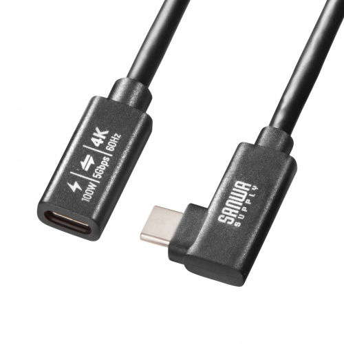 USB5Gbps Type-C延長ケーブル（L型・PD100W・0.5m）