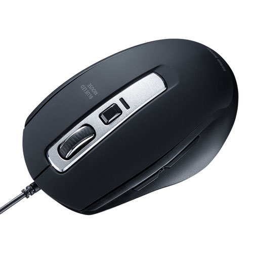 静音有線ブルーLEDマウス（5ボタン・ブラック）