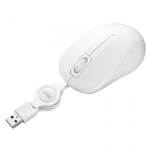 抗菌・静音有線巻取りブルーLEDマウス（ホワイト）