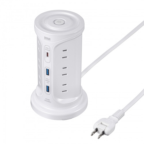 USB充電機能付きタワー型タップ ホワイト