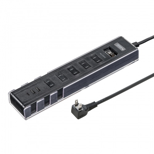 USB充電機能付きタップ スタンド付き（2P・5個口・3m・ブラック）