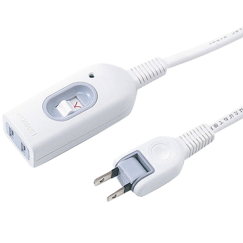 中間スイッチ付延長コード（2P・1個口・2m・ホワイト）