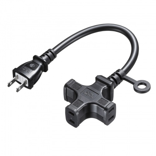 電源延長コード（3個口）ブラック・0.3m