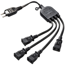 ACアダプタ専用電源延長コード（4分岐・2P・4個口・ブラック）
