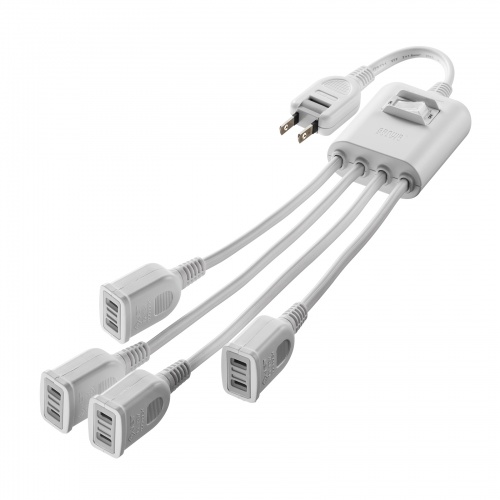 一括集中スイッチ付き電源延長コード（2P・4分岐・4個口・ホワイト）