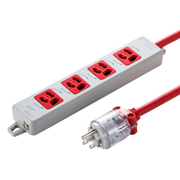 医用接地プラグ付き電源タップ（3P・4個口・レッド・1m）