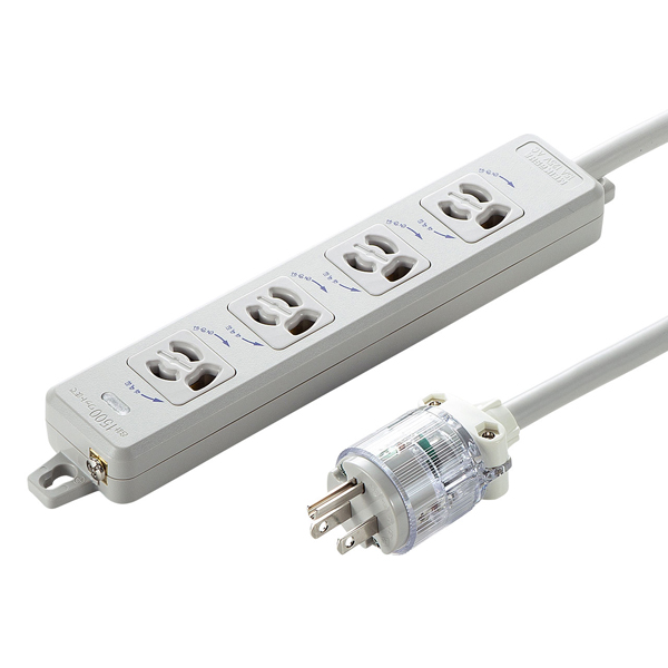 医用接地プラグ付き電源タップ（3P・4個口・ホワイト・5m）