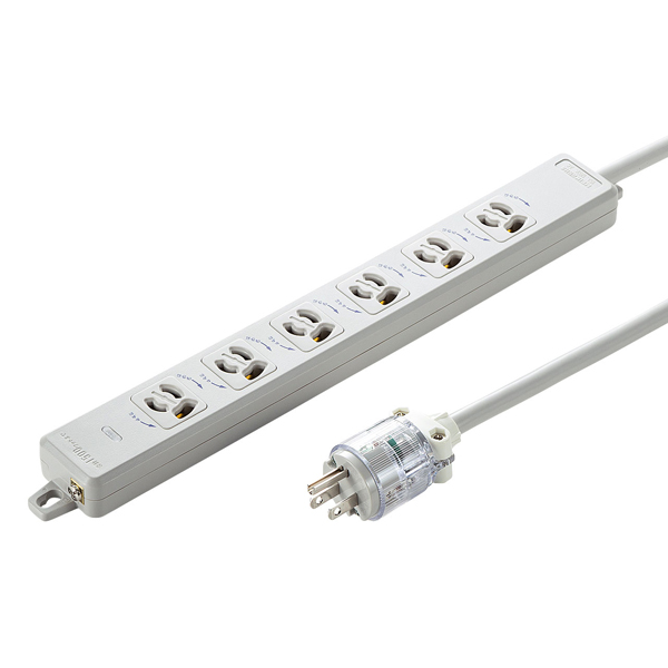 医用接地プラグ付き電源タップ（3P・6個口・ホワイト・3m）