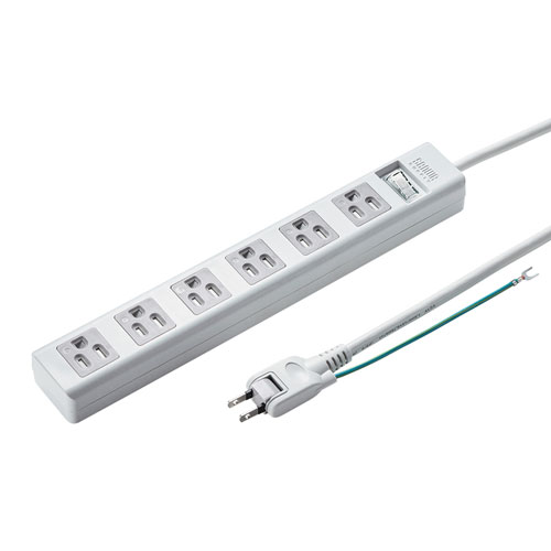 3P・6個口オートシャッター付き電源タップ（一括集中スイッチ・マグネット付き・5m）