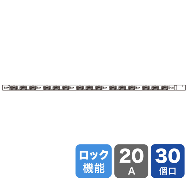 19インチサーバーラック用コンセント 200V（20A） 抜け防止ロック機能付き（IEC C13・30個口・3m）
