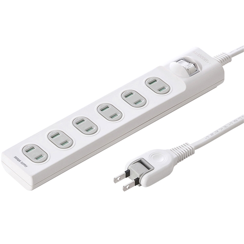 火災予防安全タップ（2P・6個口・1m・ホワイト）