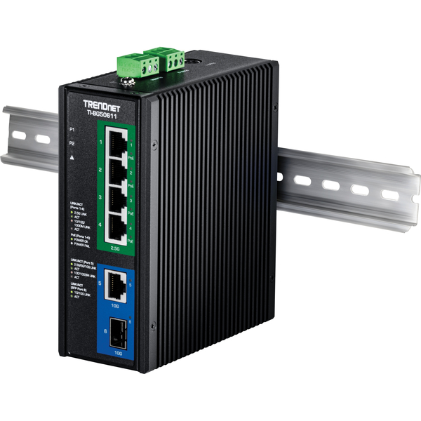 6ポート産業用  2.5G PoE++ DINレールスイッチ 10Gポート付