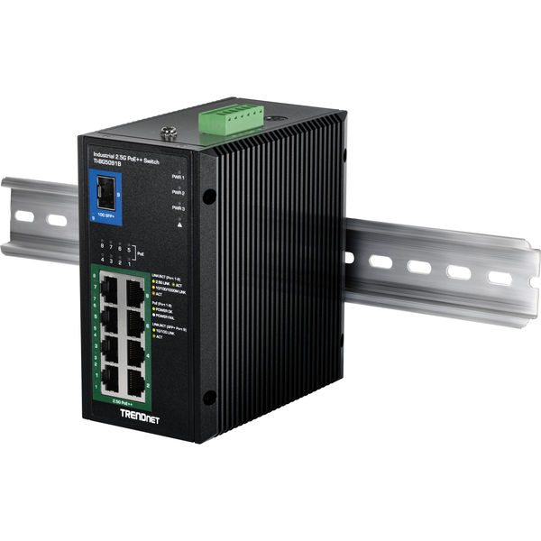 9ポート産業用 2.5G DINレールPoE++スイッチ 10G SFP+ポート付 (24～57V)