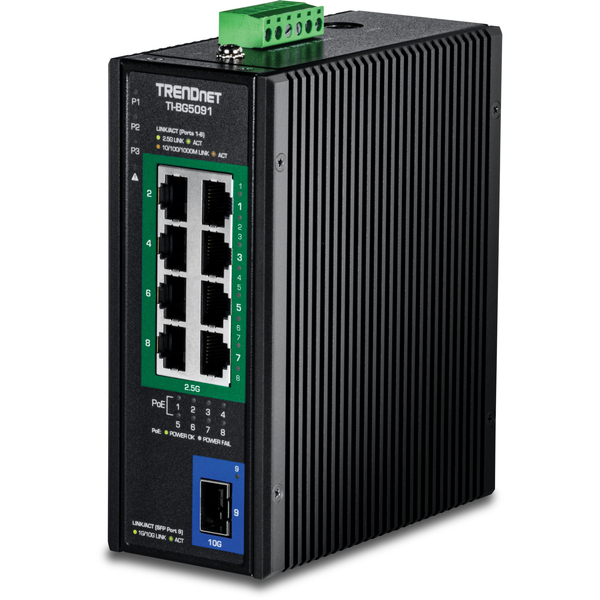 9ポート産業用  2.5G DINレールPoE++スイッチ 10G SFP+ポート付