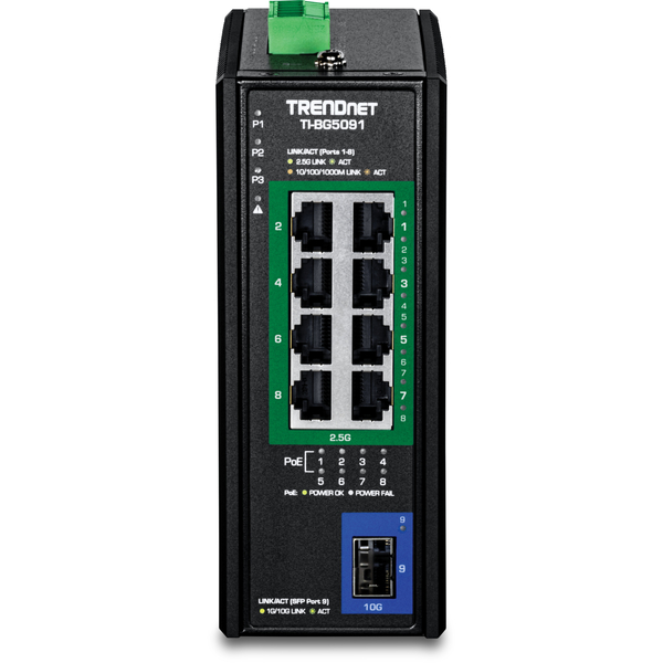 9ポート産業用  2.5G DINレールPoE++スイッチ 10G SFP+ポート付