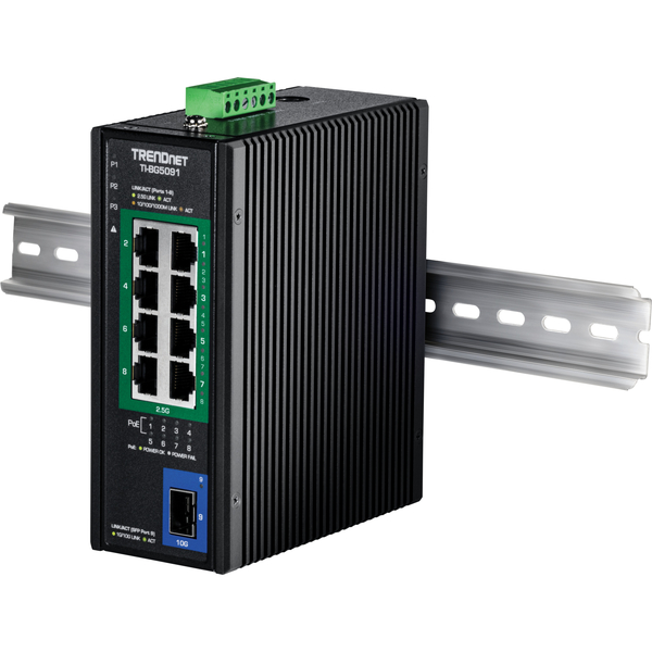 9ポート産業用  2.5G DINレールPoE++スイッチ 10G SFP+ポート付