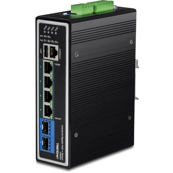 6ポート 産業用 ギガビット L2+マネージドPoE++ DINレールスイッチ