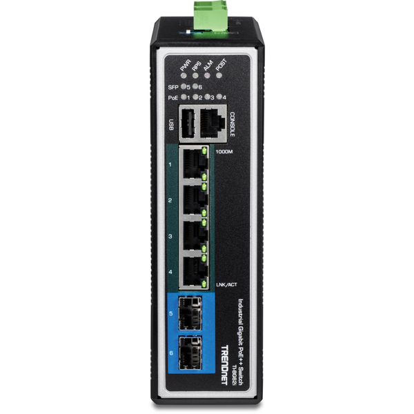 6ポート 産業用 ギガビット L2+マネージドPoE++ DINレールスイッチ