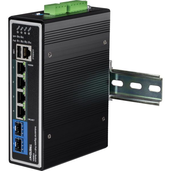 6ポート 産業用 ギガビット L2+マネージドPoE++ DINレールスイッチ