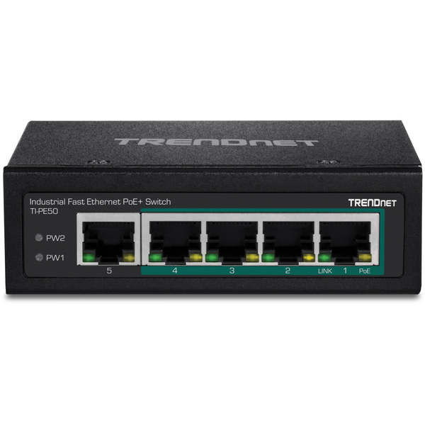 5ポート 産業用ファストイーサネットPoE+ DINレールスイッチ