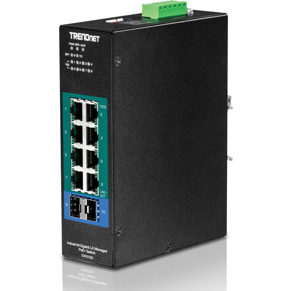 10ポート 産業用ギガビットL2マネージドPoE+ DINレールスイッチ 24～57V対応