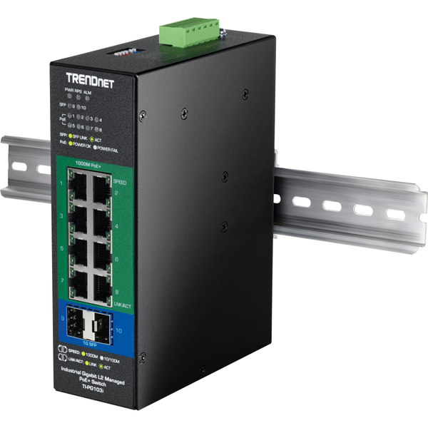 産業用 10ポート ギガビット L2 マネージドPoE+ DINレールスイッチ 24～57V