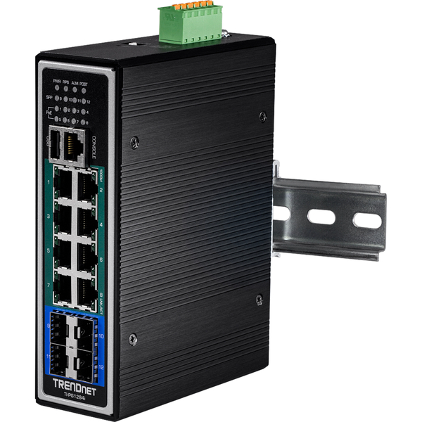 産業用 12ポート ギガビット L2+ マネージドPoE+ DINレールスイッチ