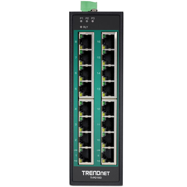 産業用 16ポート ギガビット PoE+ DINレールスイッチ