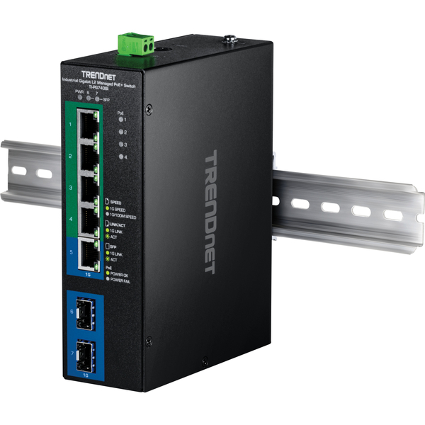 産業用 7ポート ギガビット L2 マネージドPoE+ DINレールスイッチ 24~57V