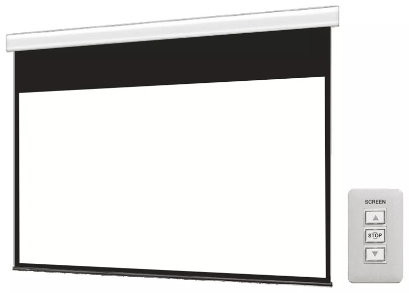 壁スイッチケース付き電動スクリーン 16:9 120インチ ブラックマスク付き