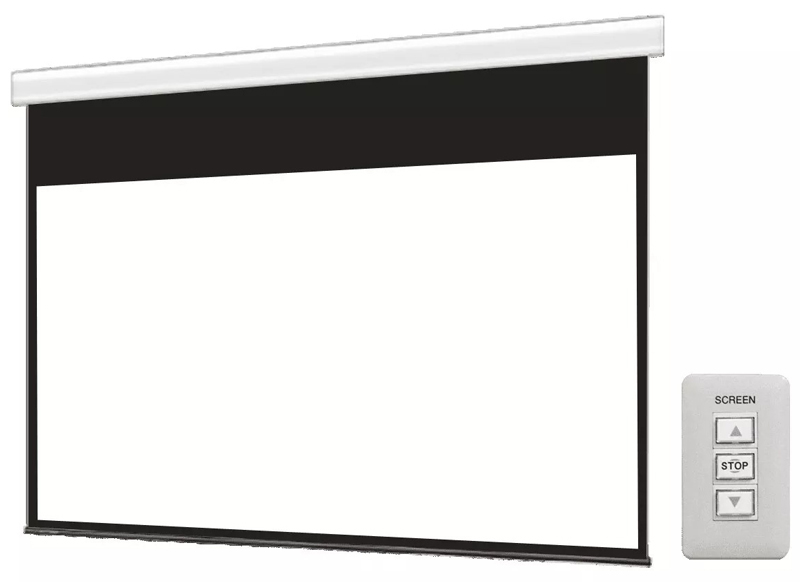 壁スイッチケース付き電動スクリーン 16:9 120インチ ブラックマスク付き