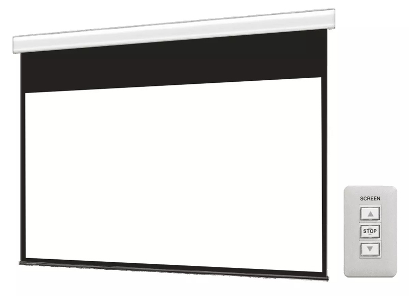 壁スイッチケース付き電動スクリーン 16:9 140インチ ブラックマスク付き