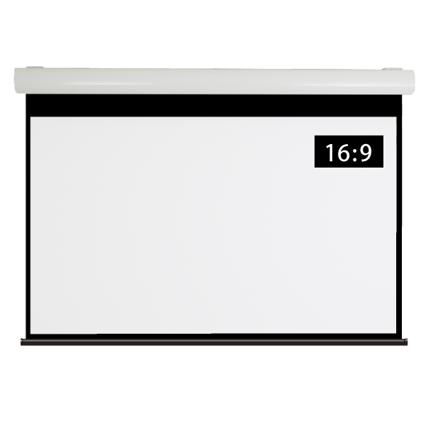 遠距離操作（壁リモコン）ケース付き電動スクリーン 16:9 90インチ ブラックマスク