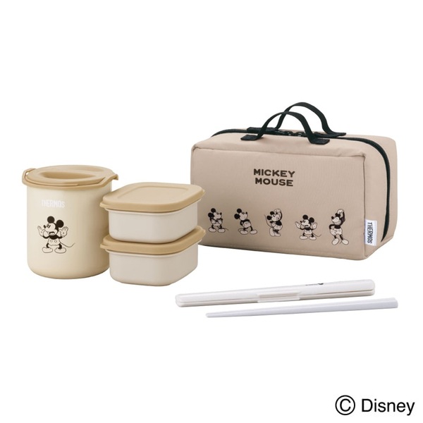 保温弁当箱 (250ml+190ml×2) ライトベージュ ミッキーデザイン
