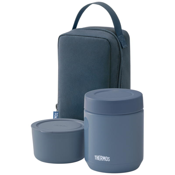 真空断熱スープランチセット 計550ml インディゴブルー ポーチ付き (食洗機対応)