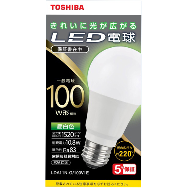 LED電球 一般電球形 A形E26 全方向220度 100W形相当 昼白色