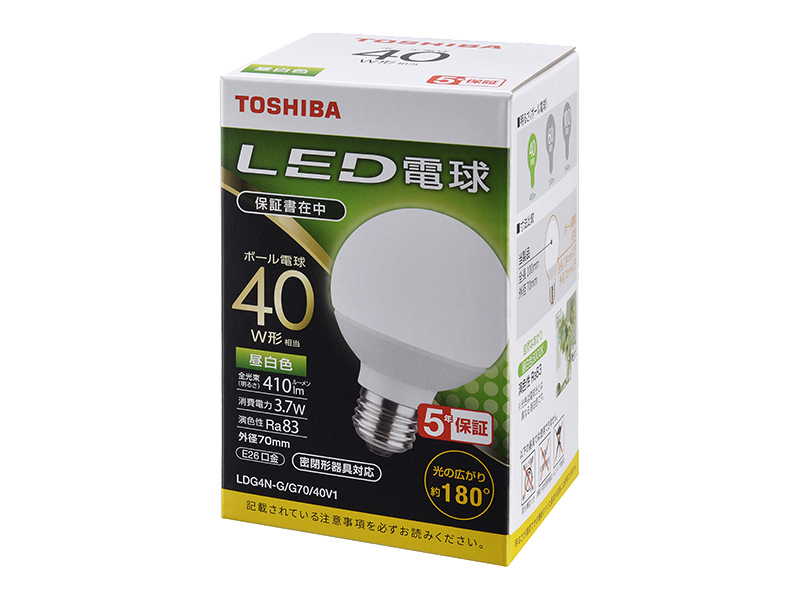 LED電球 ボール電球形 G形E26 広配光180度 40W形相当 昼白色