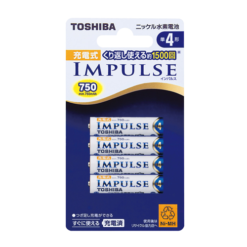 充電式ニッケル水素電池インパルス【IMPULSE】（単4形min.750mAh 4本）